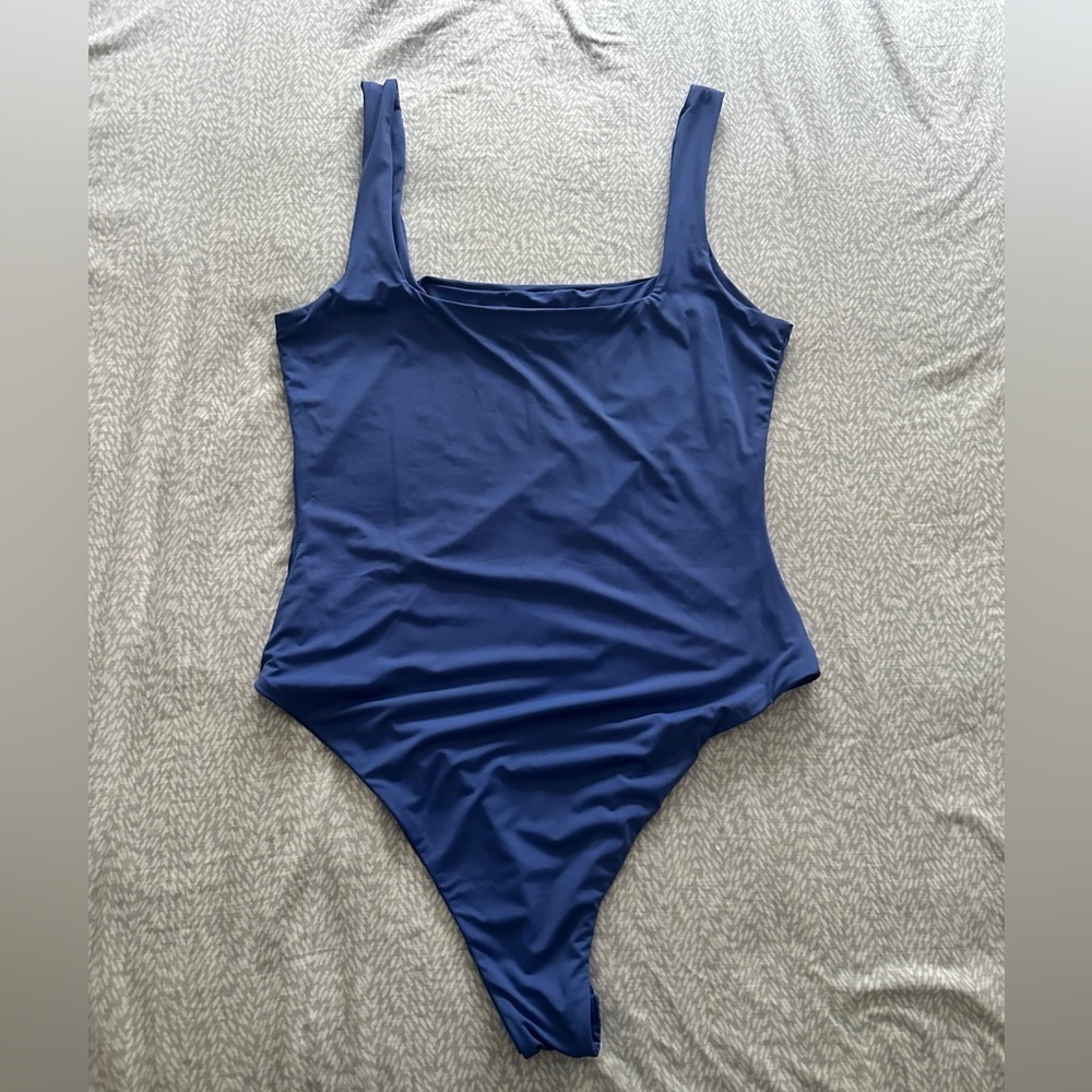 Blue Square Neck Lycra Bodysuit NWOT - Picture 4 of 4